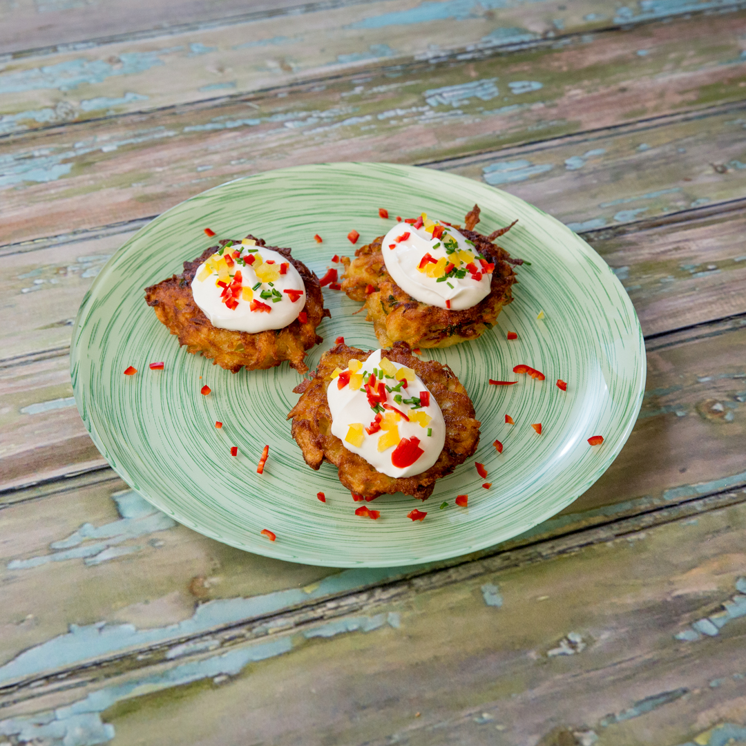 Sour CreamGarnished Potato Patties So Delicious
