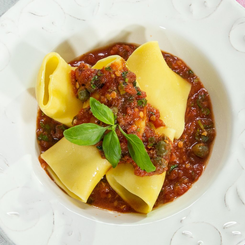 Paccheri Pasta with Capers and Tomato Sauce So Delicious